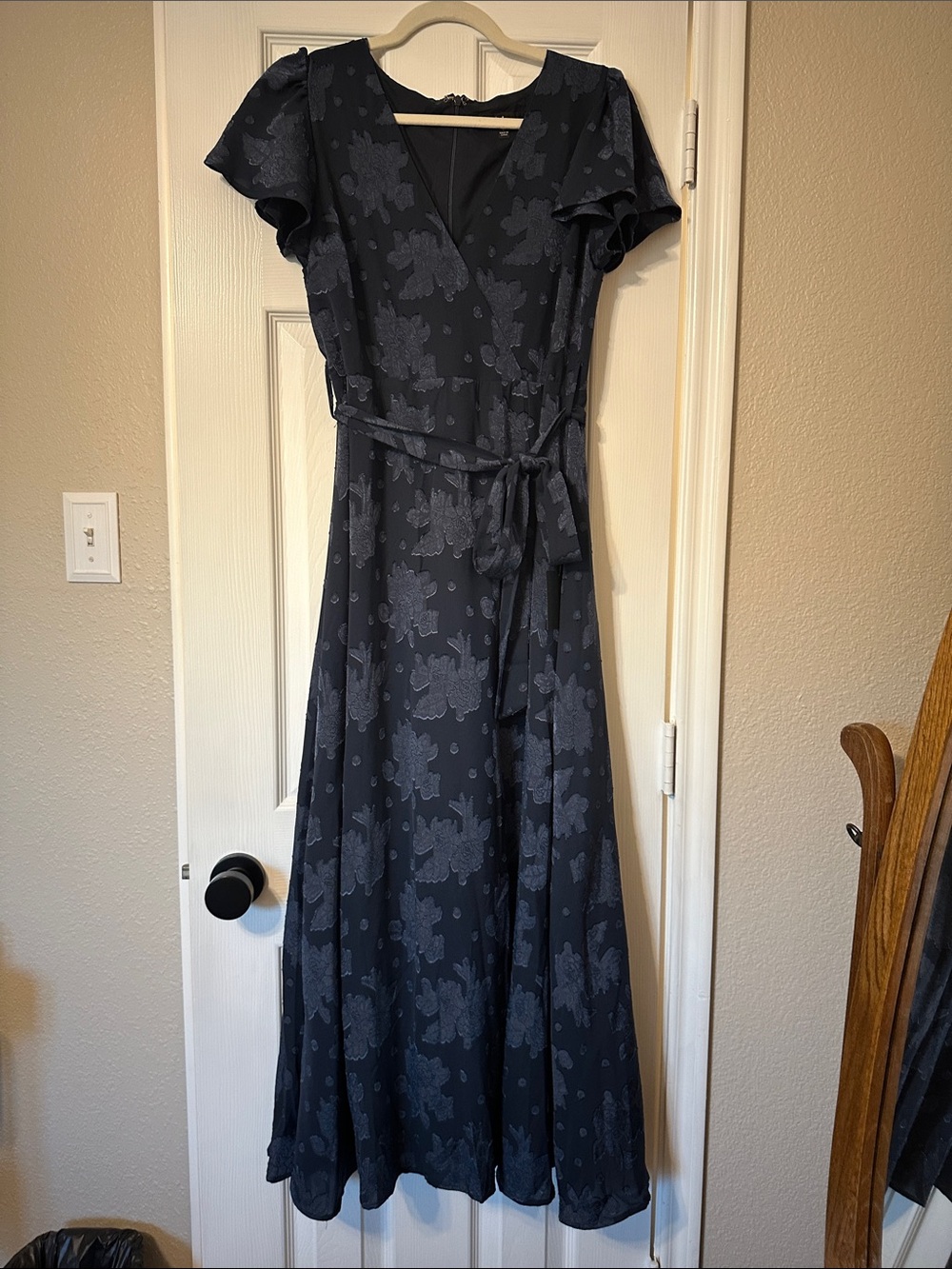 Elegant Navy Floral Wrap Maxi Dress - Women